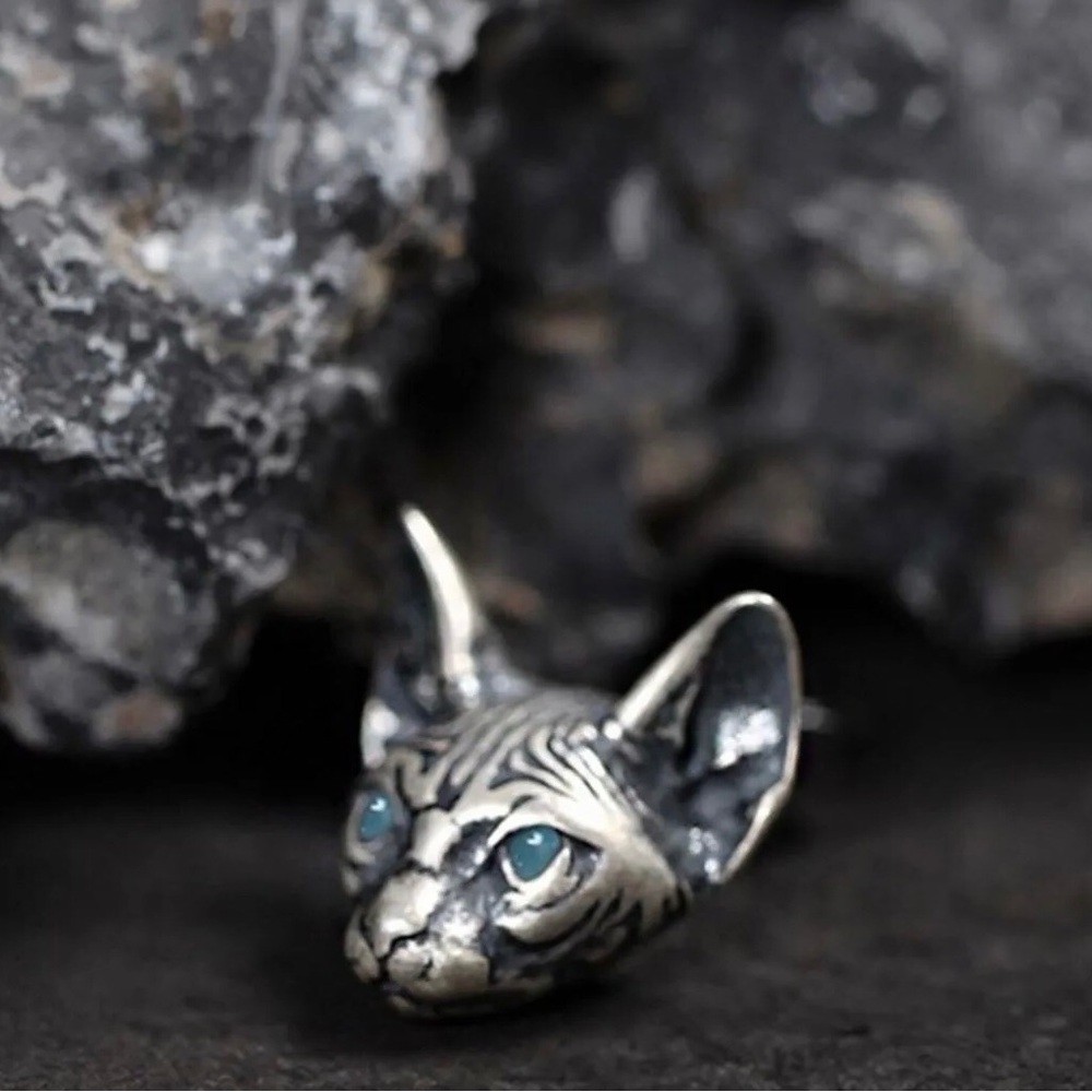 “Bastet” Egyptian Goddess Sphynx Feline Hairless/Shorthair Cat Kitty Silver Stud - Picture 8 of 12
